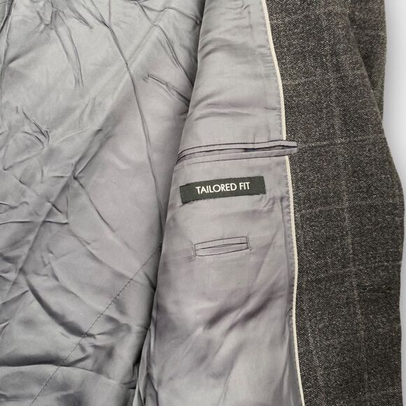 Jos A Bank Blazer Mens 40L Silk Wool Tailored Fit Charcoal Windowpane Check - Picture 8 of 13